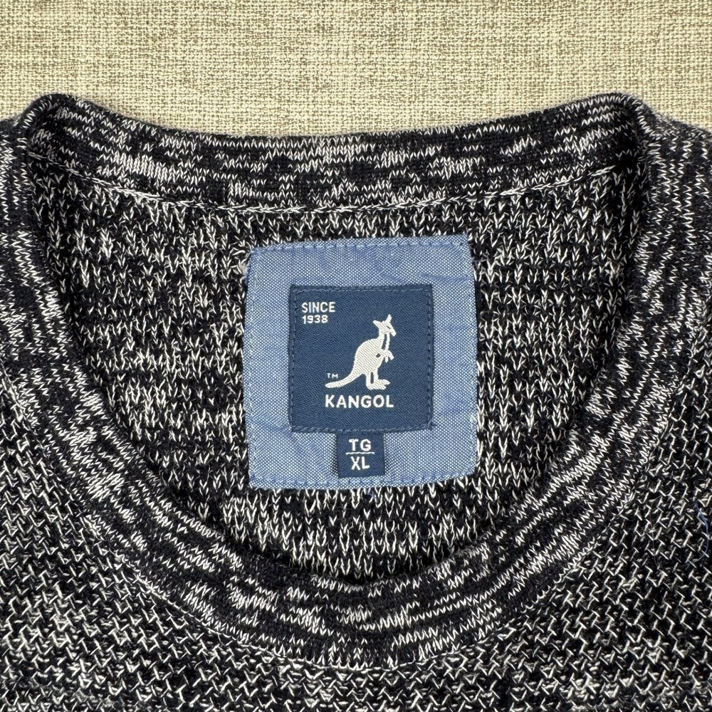 Kangol Mens XL Marled Knit Crewneck Sweater Gray Black Cotton Logo - Picture 3 of 9